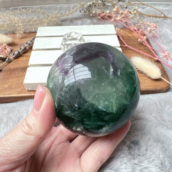 Gorgeous Feather Fluorite Sphere - Picture 8 of 9